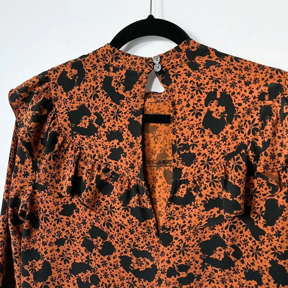 NWT Topshop Rust Brown Black Ruffle Long Sleeve Blouse Top Fall Career Office - Picture 8 of 12